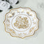 25-Pack Paper Dessert Plates in White with Gold Damask Floral Print & Scallop Rim - Stylish Disposable 300GSM Floral Salad Appetizer Plates for Weddings & Events 8"