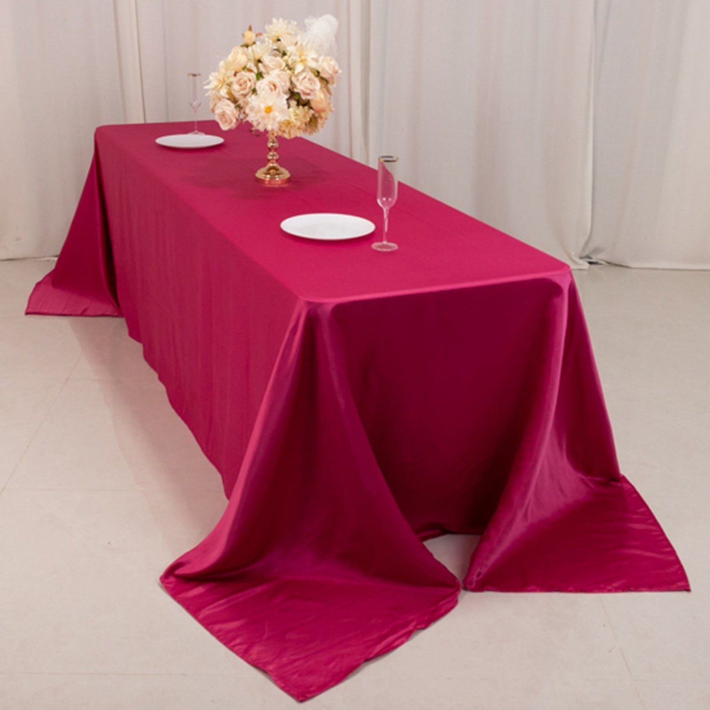 Lamour Satin 90"x156" Rectangle Tablecloth Fuchsia - Luxurious, Soft Seamless Table Cover