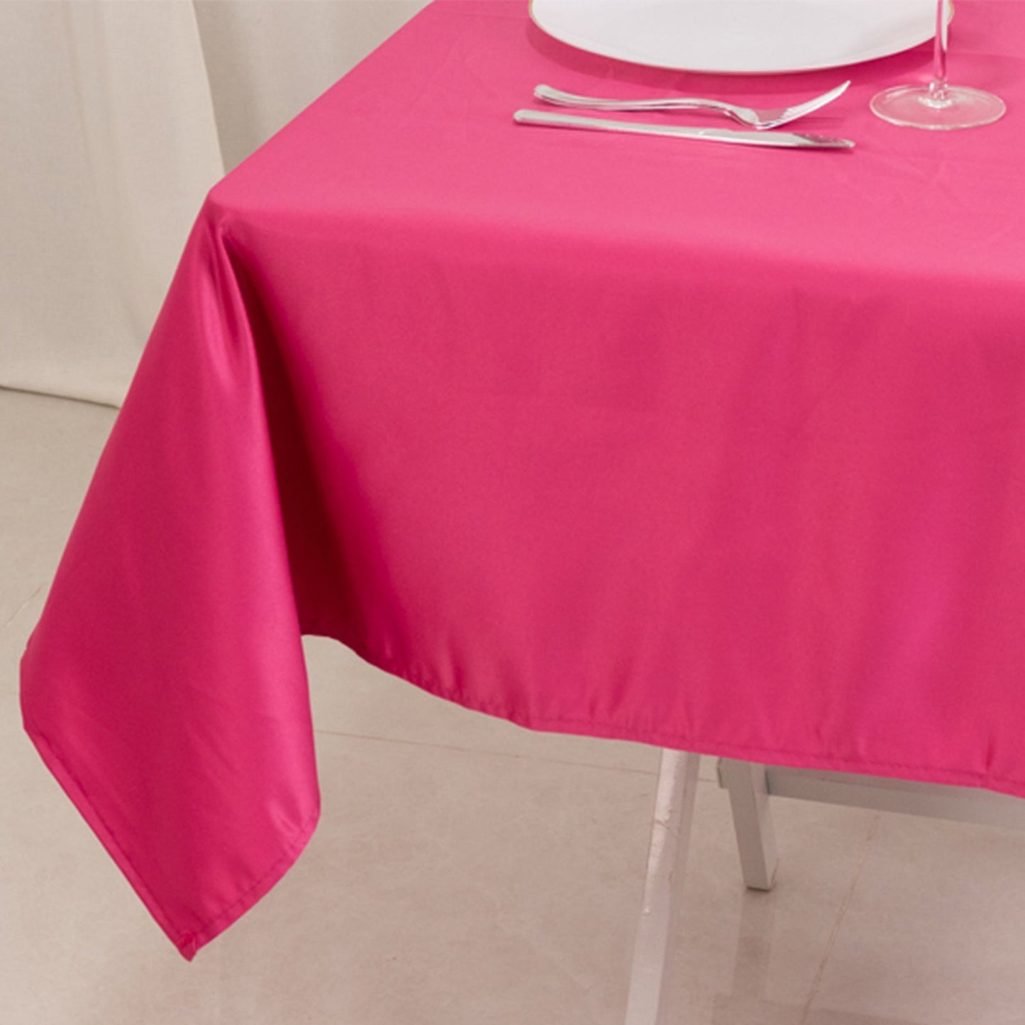 Lamour Satin 54"x54" Table Overlay Square Tablecloth Fuchsia - Durable & Silk-Like Table Cover