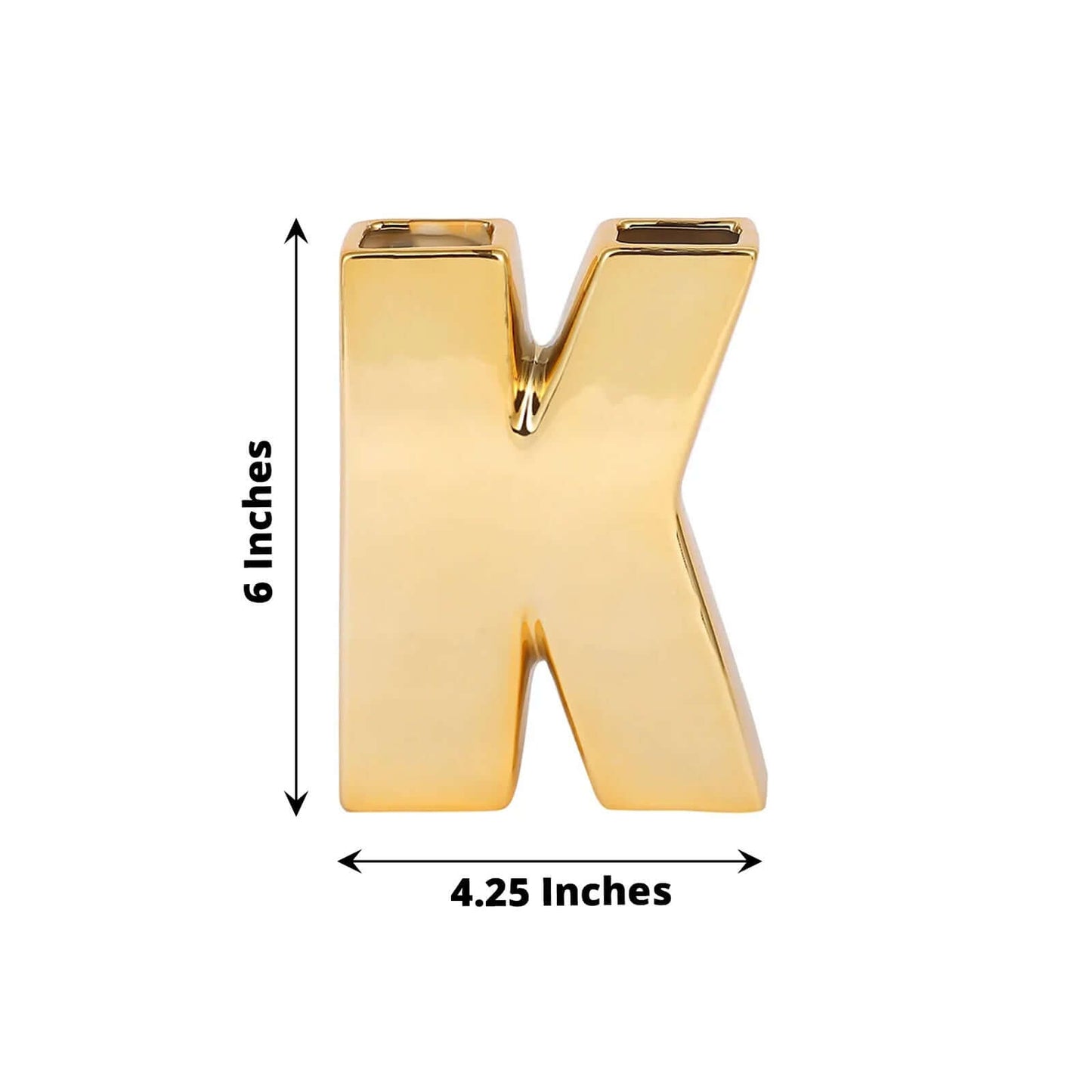 Shiny Ceramic Vase Letter "K" Gold Plated - Chic Bud Planter Pot for Events & Decor 6"