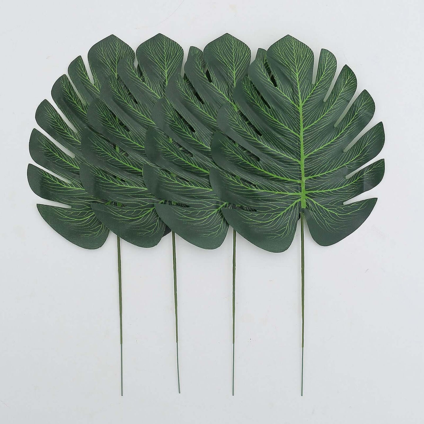 28 Pack Green And Gold Silk Tropical Monstera Palm Leaves, Assorted Artificial Jungle Theme Branches