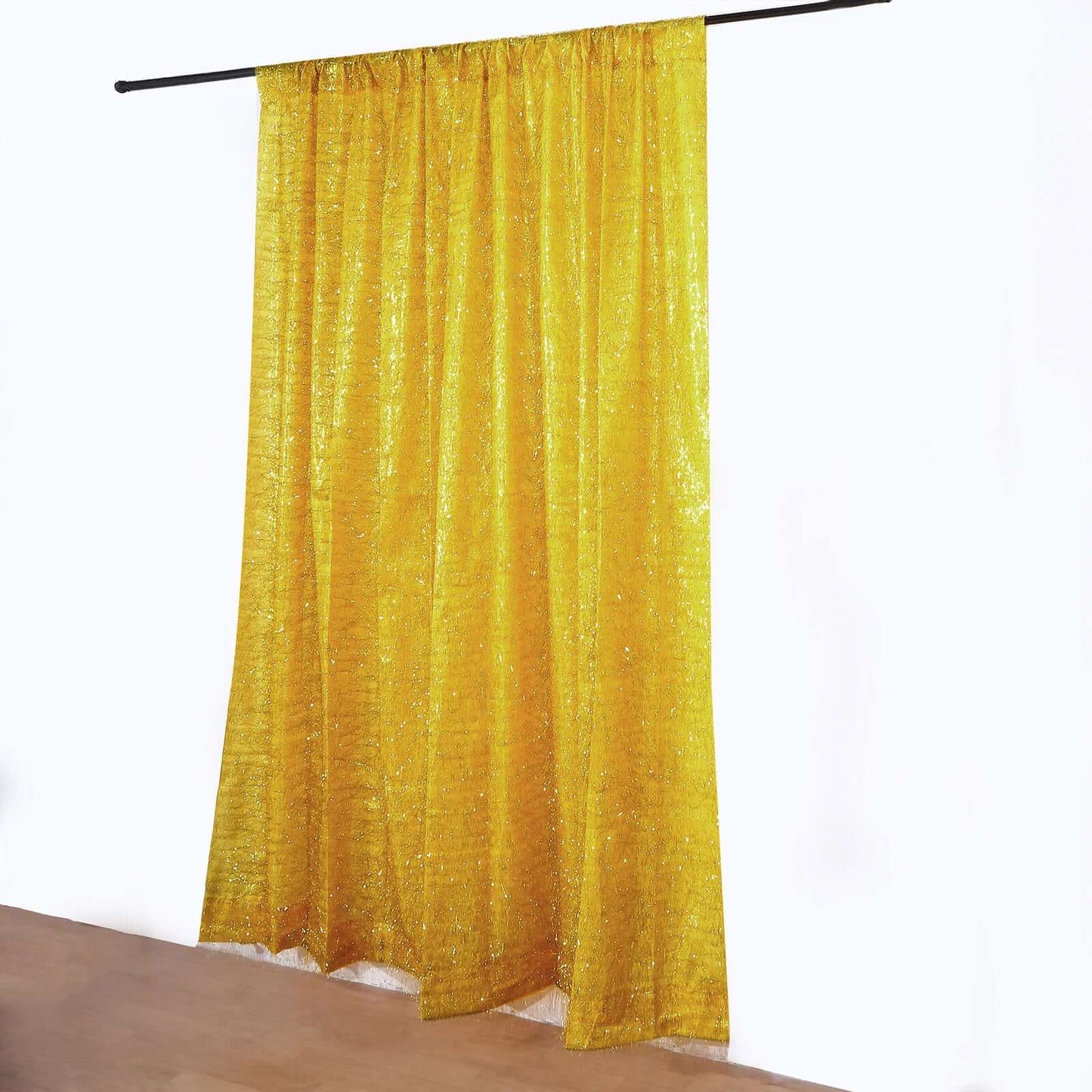 8ft Gold Metallic Fringe Shag Event Drapery Panel, Shimmery Tinsel Polyester Divider Backdrop Curtain