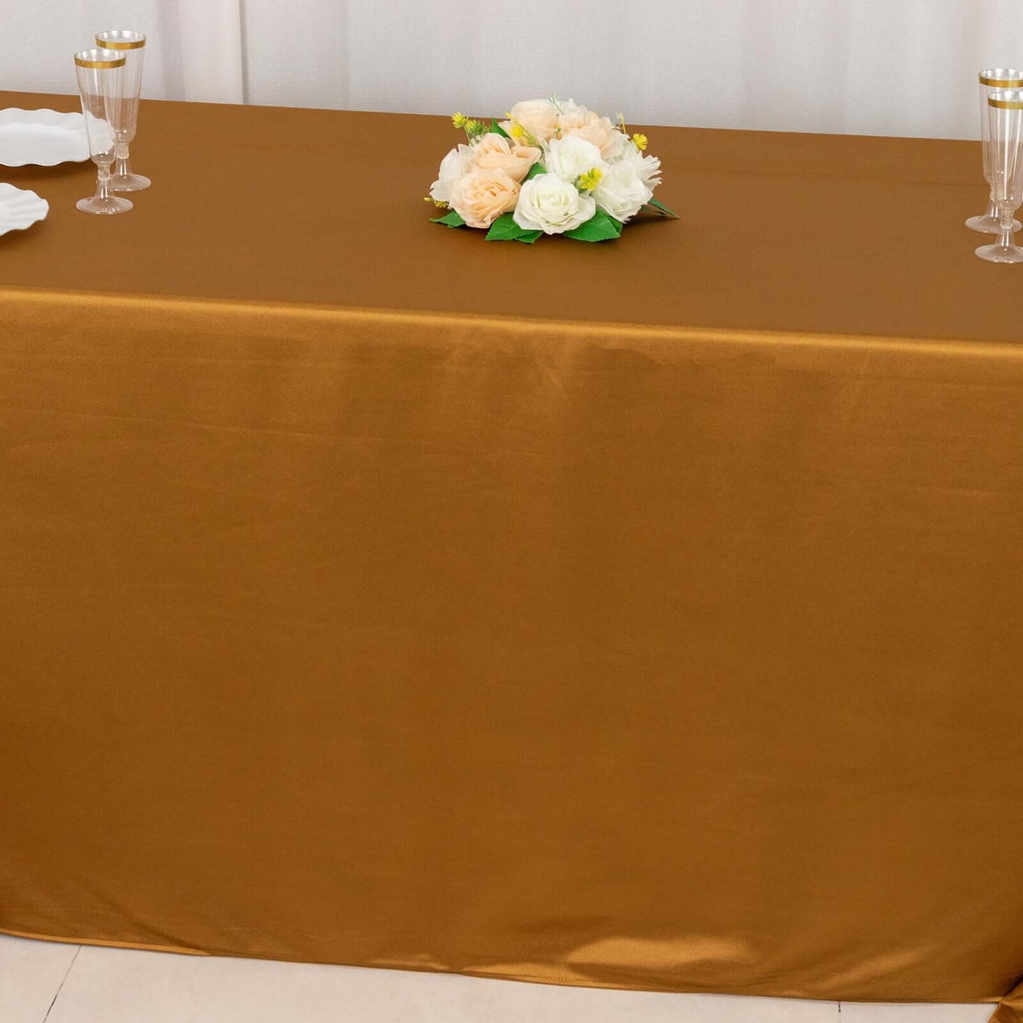 Scuba Rectangular 90"x156" Tablecloth Shimmering Gold - Wrinkle Free & Stain Resistant Seamless Table Cover for Weddings and Parties