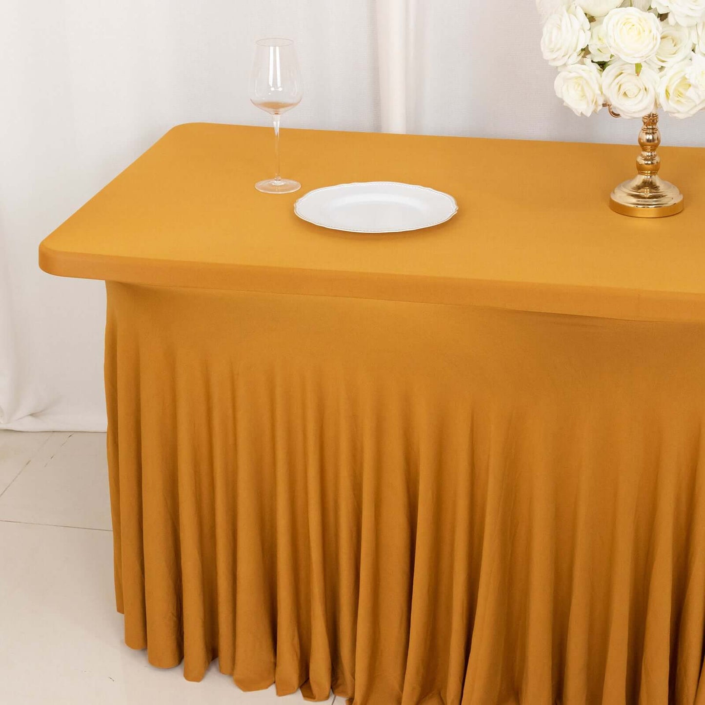 Spandex Rectangle 72"x30" Table Skirt Gold with Wavy Skirt-Like Effect Stylish Table Cover for Weddings, Banquets & Trade Shows
