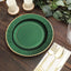 25-Pack Paper 10" Round Dinner Plates in Hunter Emerald Green Sunray Design with Gold Rim - Disposable Heavy Duty 350GSM Party Plates
