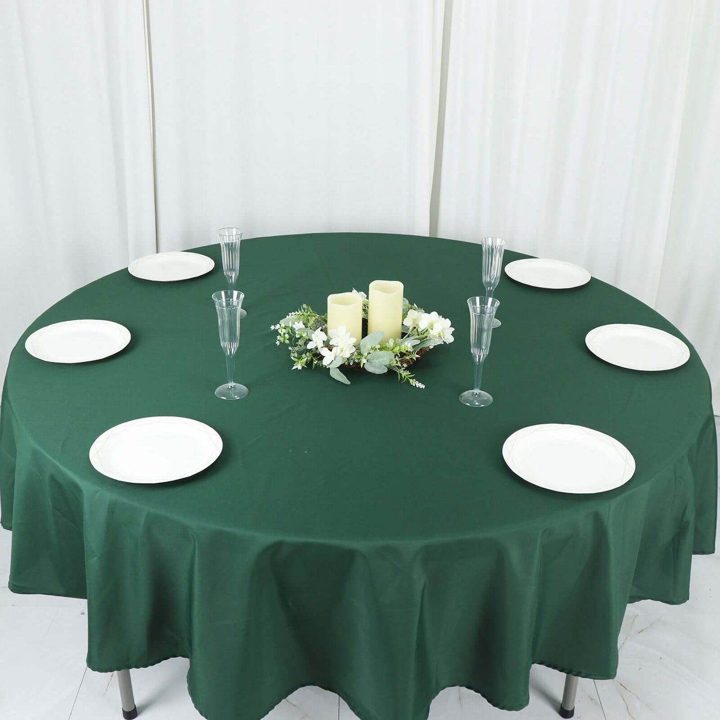 Polyester 90" Round Tablecloth Hunter Emerald Green - Stain & Wrinkle-Resistant Table Cover