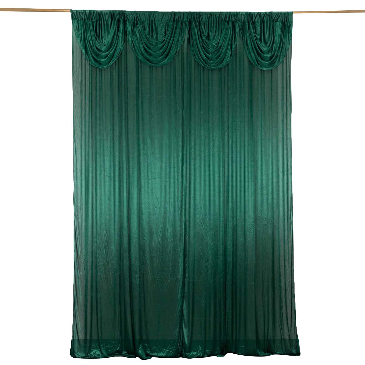 10ftx10ft Hunter Emerald Green Double Drape Pleated Satin Event Curtain Drapes, Glossy Photo Backdrop Event Panel