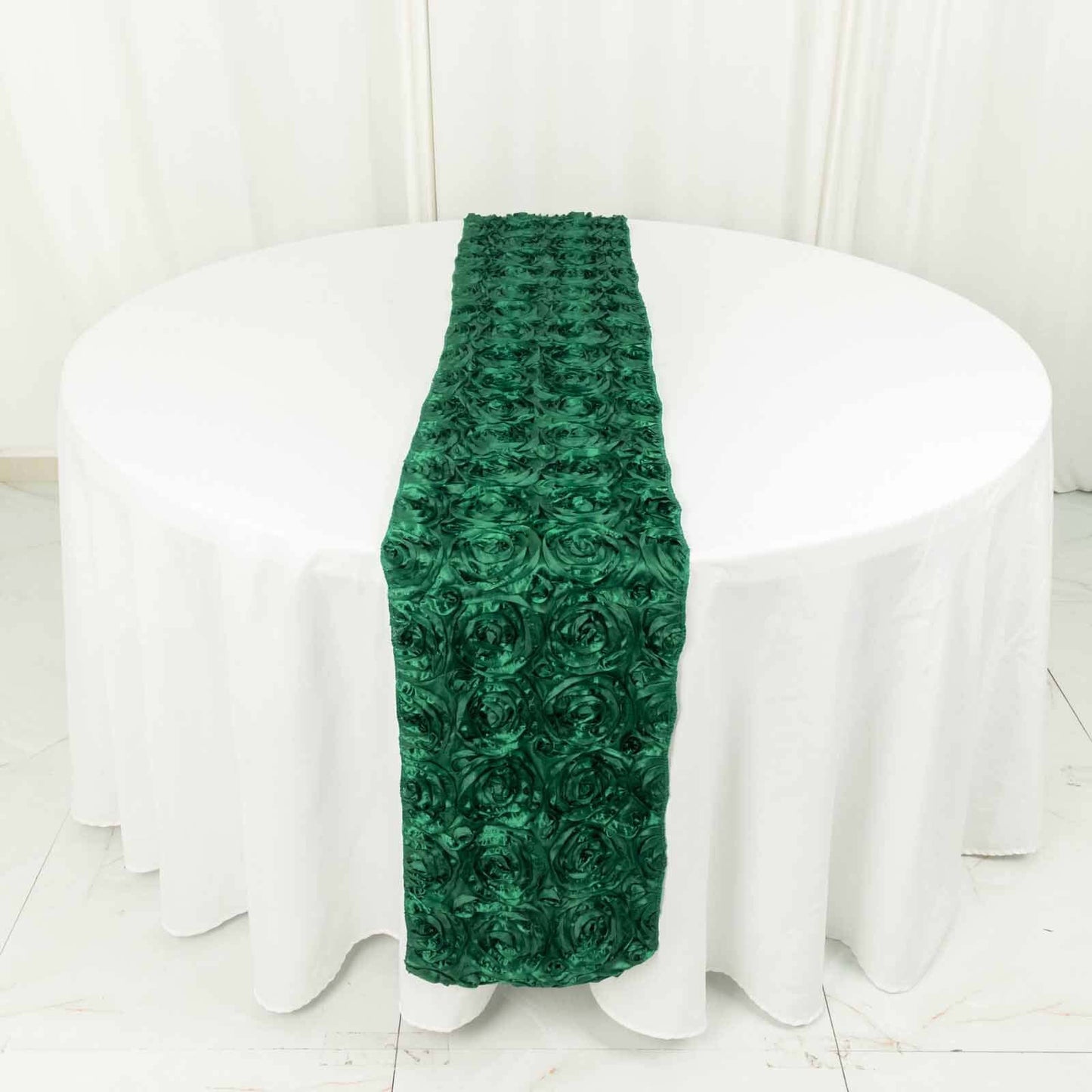 Rosette Satin 14"x108" Table Runner Hunter Emerald Green - Grandiose Design