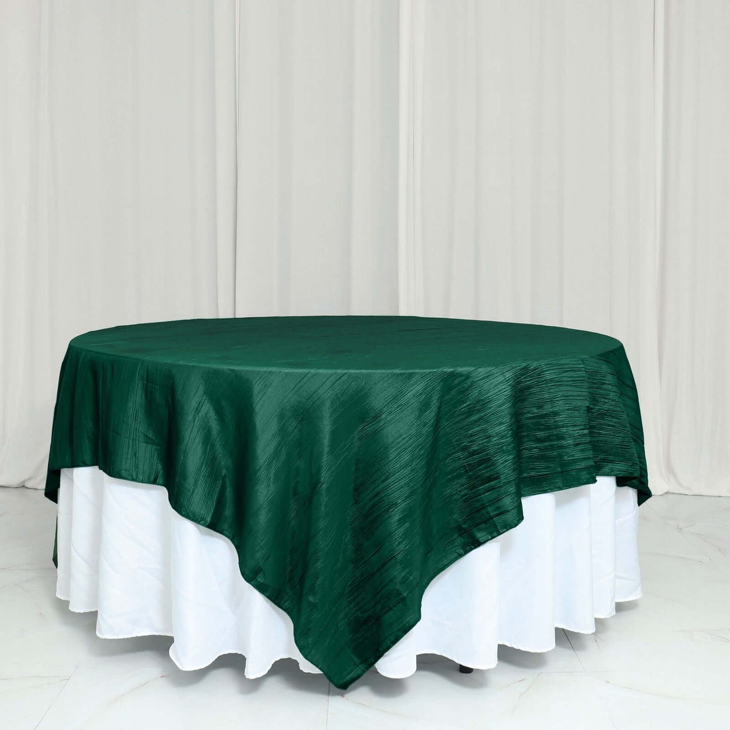 Taffeta 90"x90" Table Overlay Square Tablecloth Hunter Emerald Green - Accordion Crinkle Table Cover