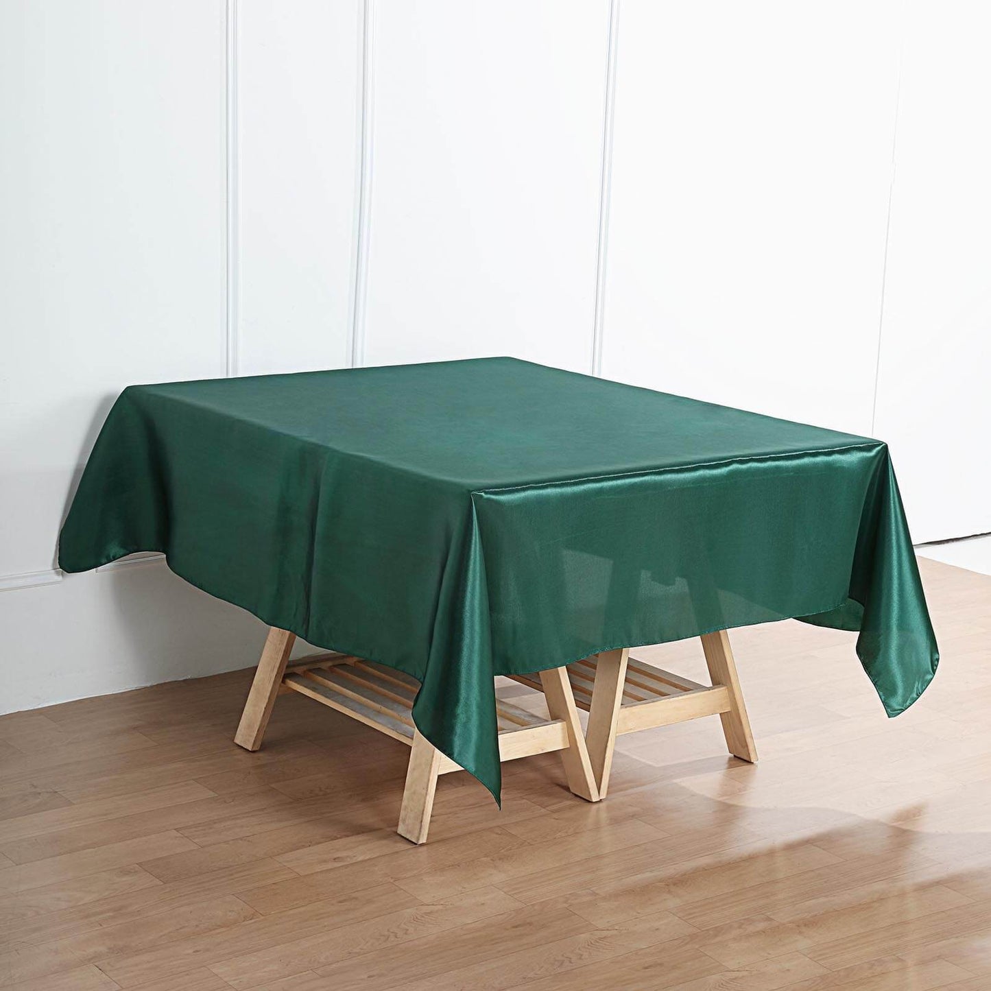 Satin 72"x72" Table Overlay Square Tablecloth Hunter Emerald Green - Smooth Finish Table Cover