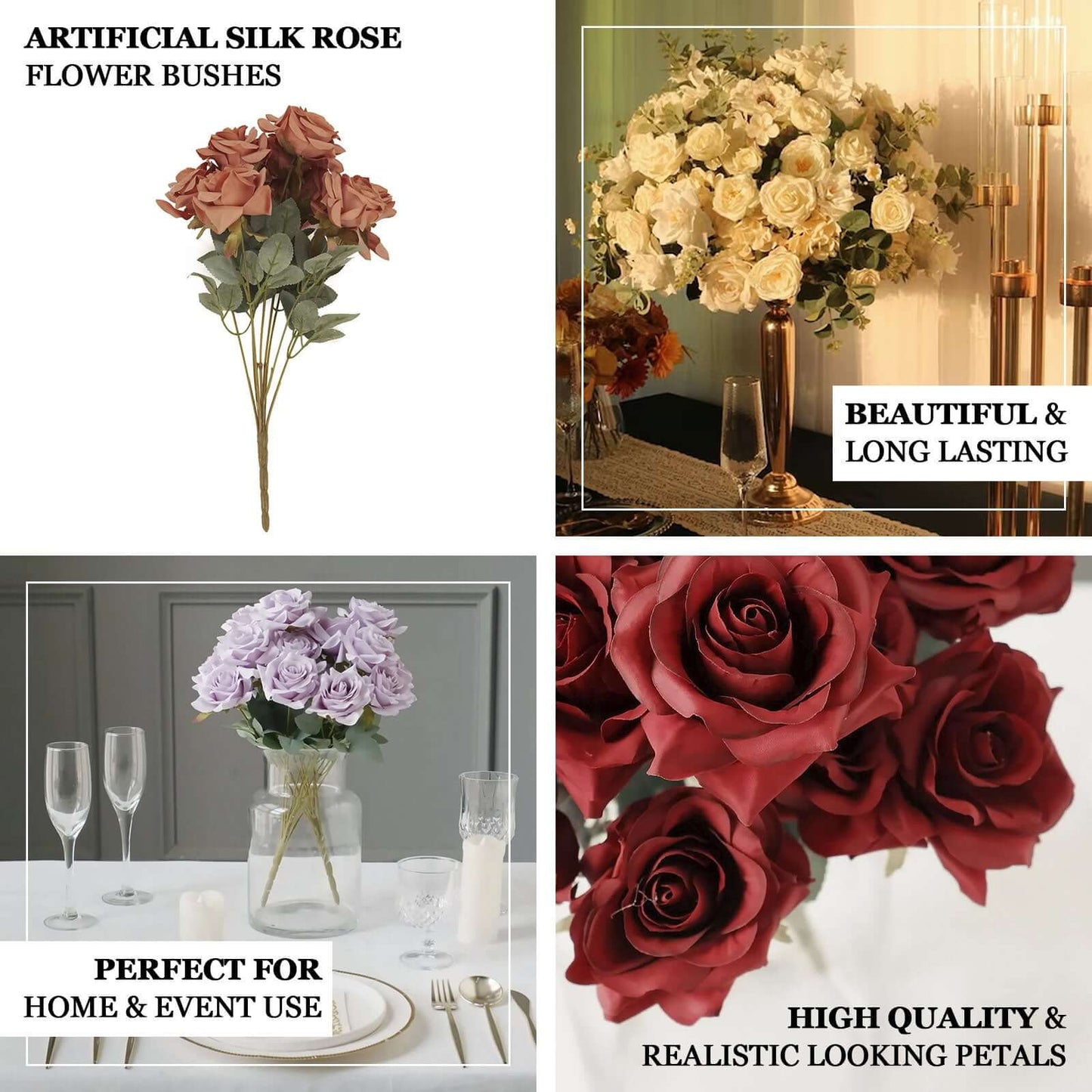 2 Bouquets 17" Lavender Lilac Real Touch Artificial Silk Rose Flower Bushes