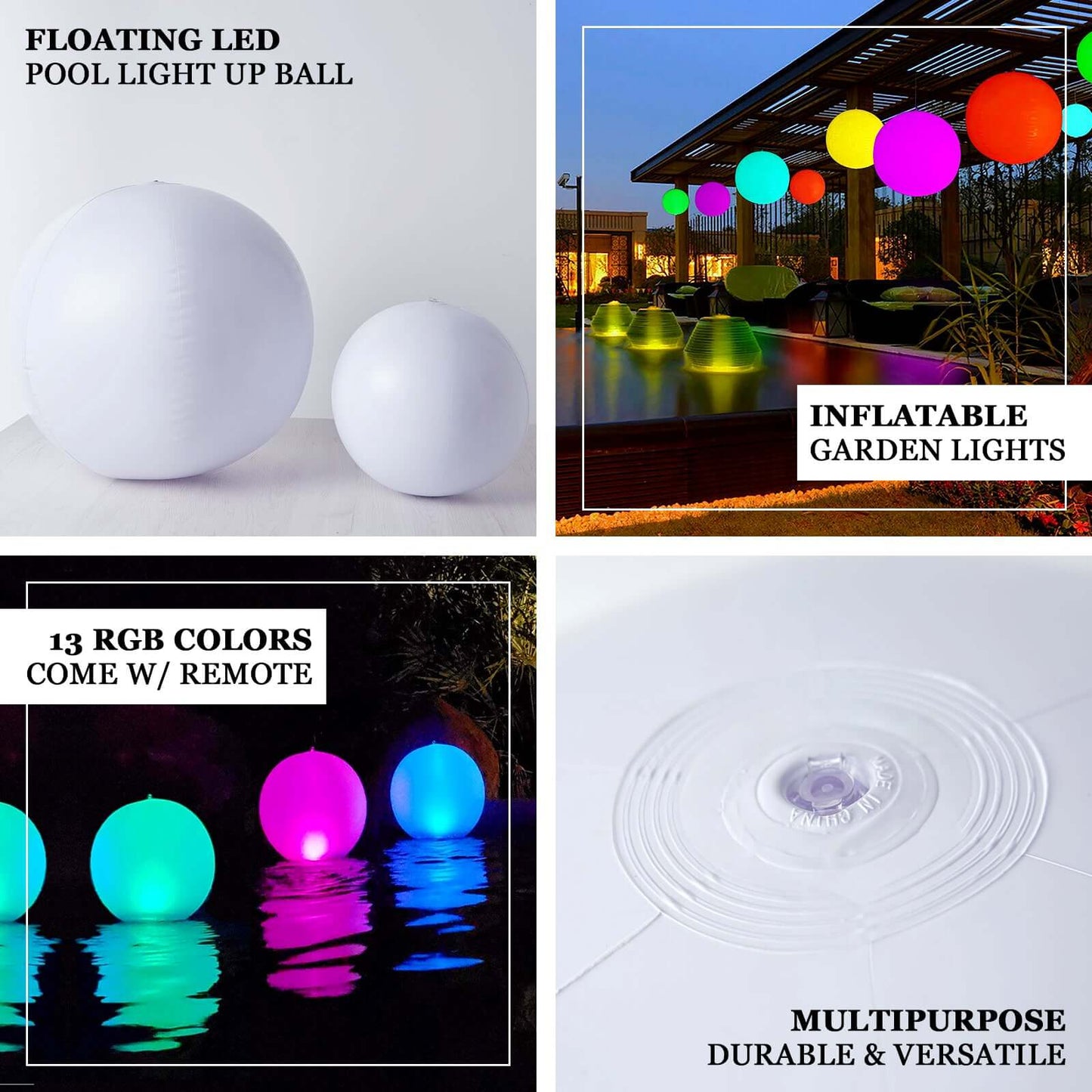 20" Inflatable Outdoor Garden Light Up Ball, Floating Pool Glow Ball With Remote - 13 RGB Colors and 3 Color Modes