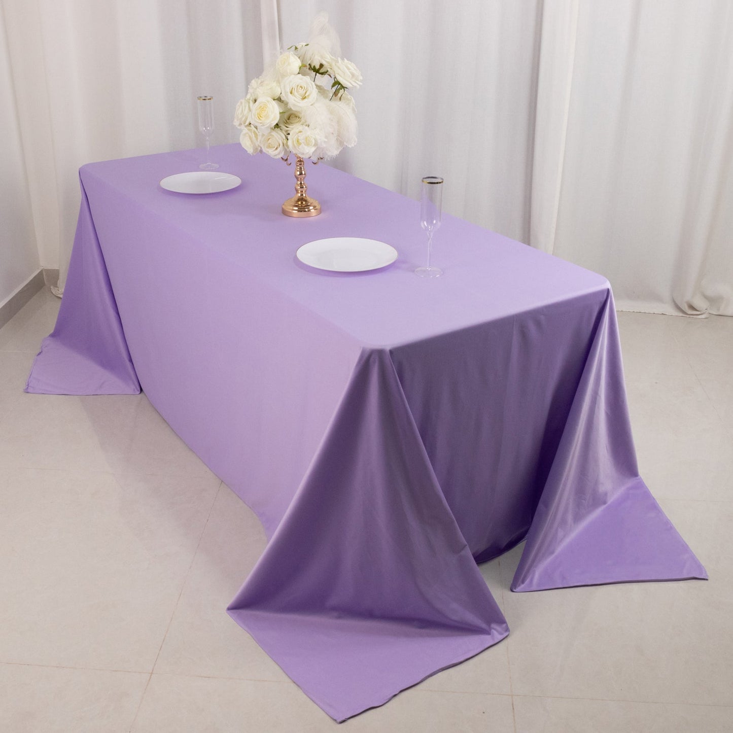 Scuba Rectangular 90"x132" Tablecloth Lavender Lilac - Wrinkle Free, Stain Resistant & Seamless Table Cover