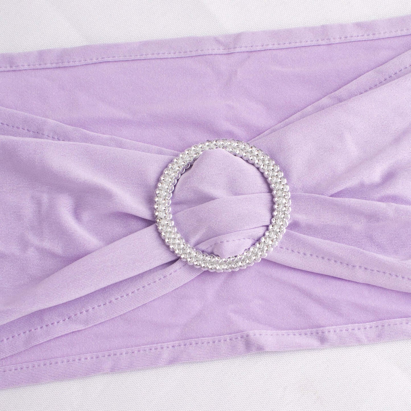 5 Pack Stretch Spandex Chair Sashes Lavender Lilac - Reusable Chair Bands with Silver Diamond Ring Slide Buckle 5"x14"