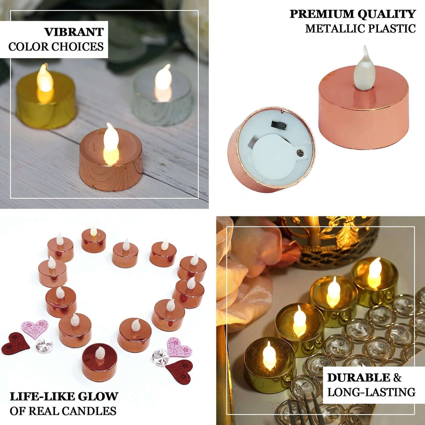 12-Pack LED Tealight Candles Rose Gold Metallic Design - Reusable Flameless Battery Operated Lights