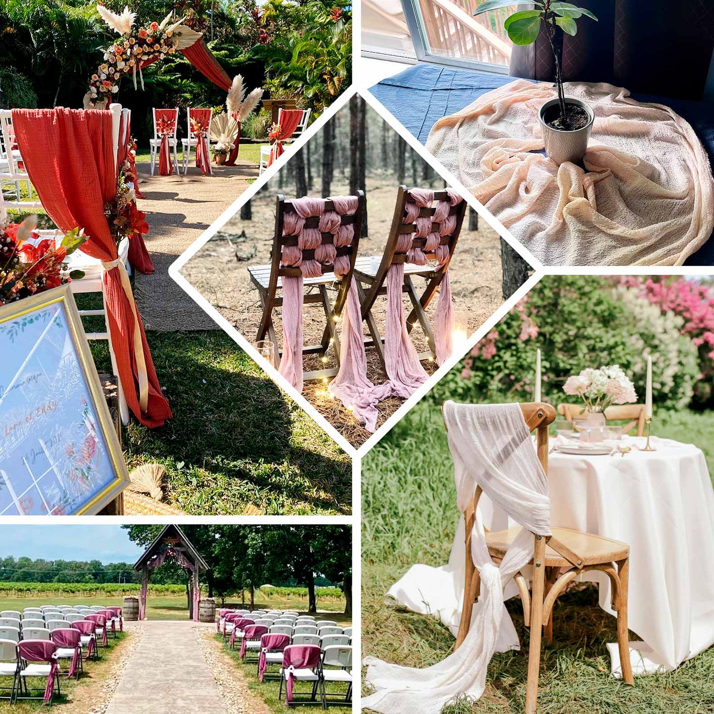 5 Pack Cheesecloth Gauze 16"x88" Chair Sashes Navy Blue - Boho Chair Decorations