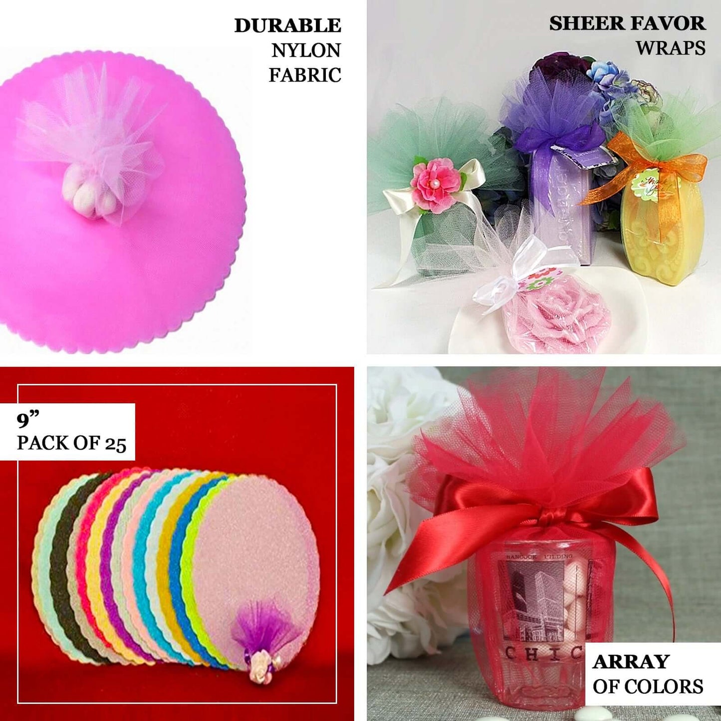 25 Pack 9" Chocolate Sheer Nylon Tulle Circles Favor Wrap, DIY Craft Fabric