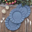 10-Pack Plastic 9" Round Dinner Plates in Ocean Blue Ruffled Rim with Gold Edging - Sturdy Disposable Dinnerware