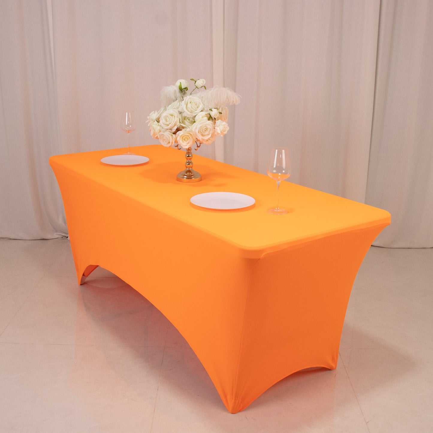 Glow Neon Orange Fitted Spandex Tablecloth â€“ 6ft Rectangle, Wrinkle-Free Cover