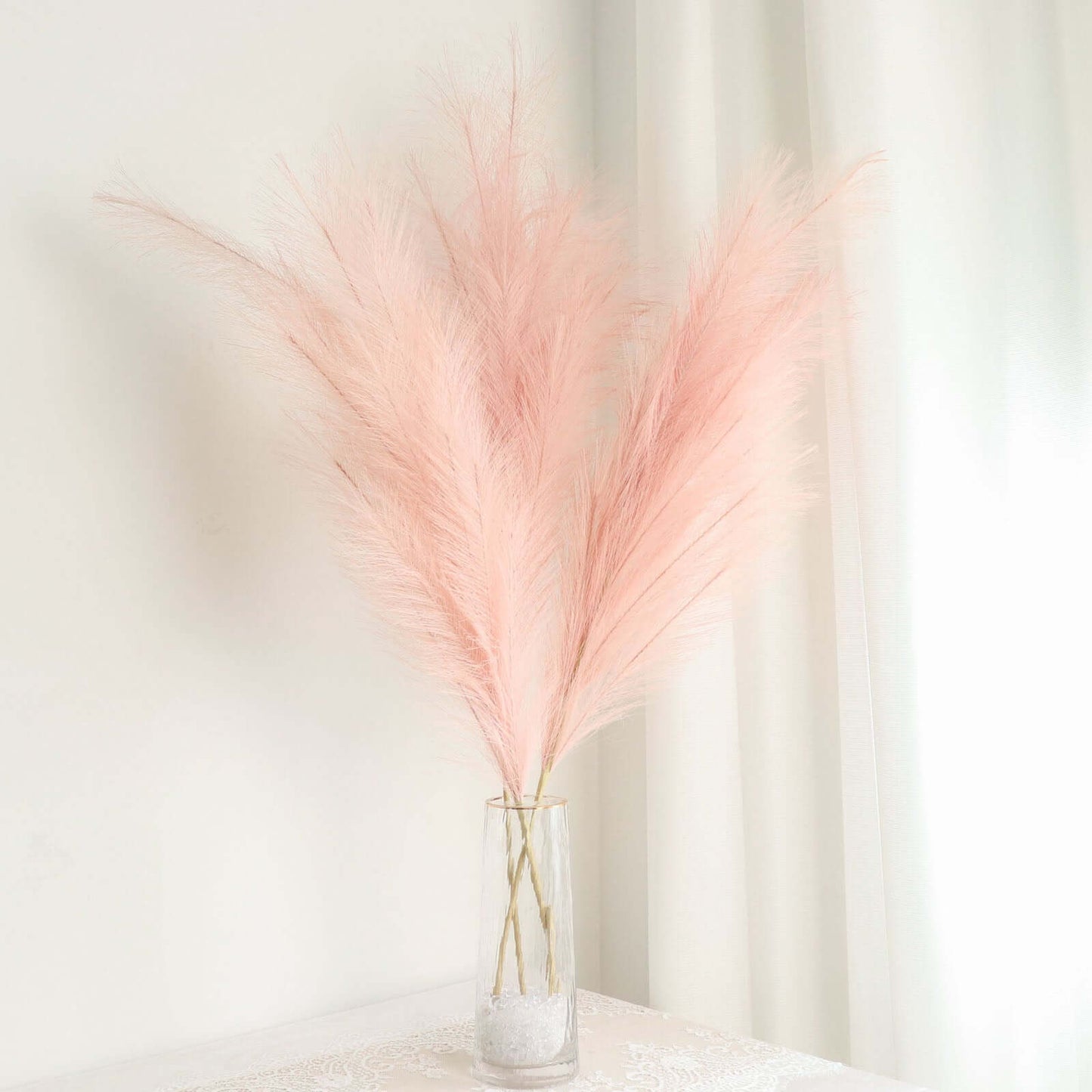3 Stems Artificial Pampas Grass Decor Dusty Rose for Rustic Boho Chic Backdrops Floral Styling & Vase Displays 44"
