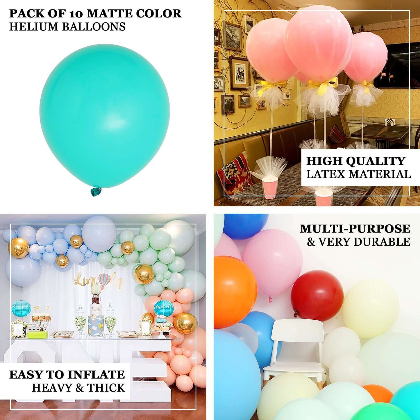 10 Pack 18" Matte Pastel White Helium or Air Latex Party Balloons