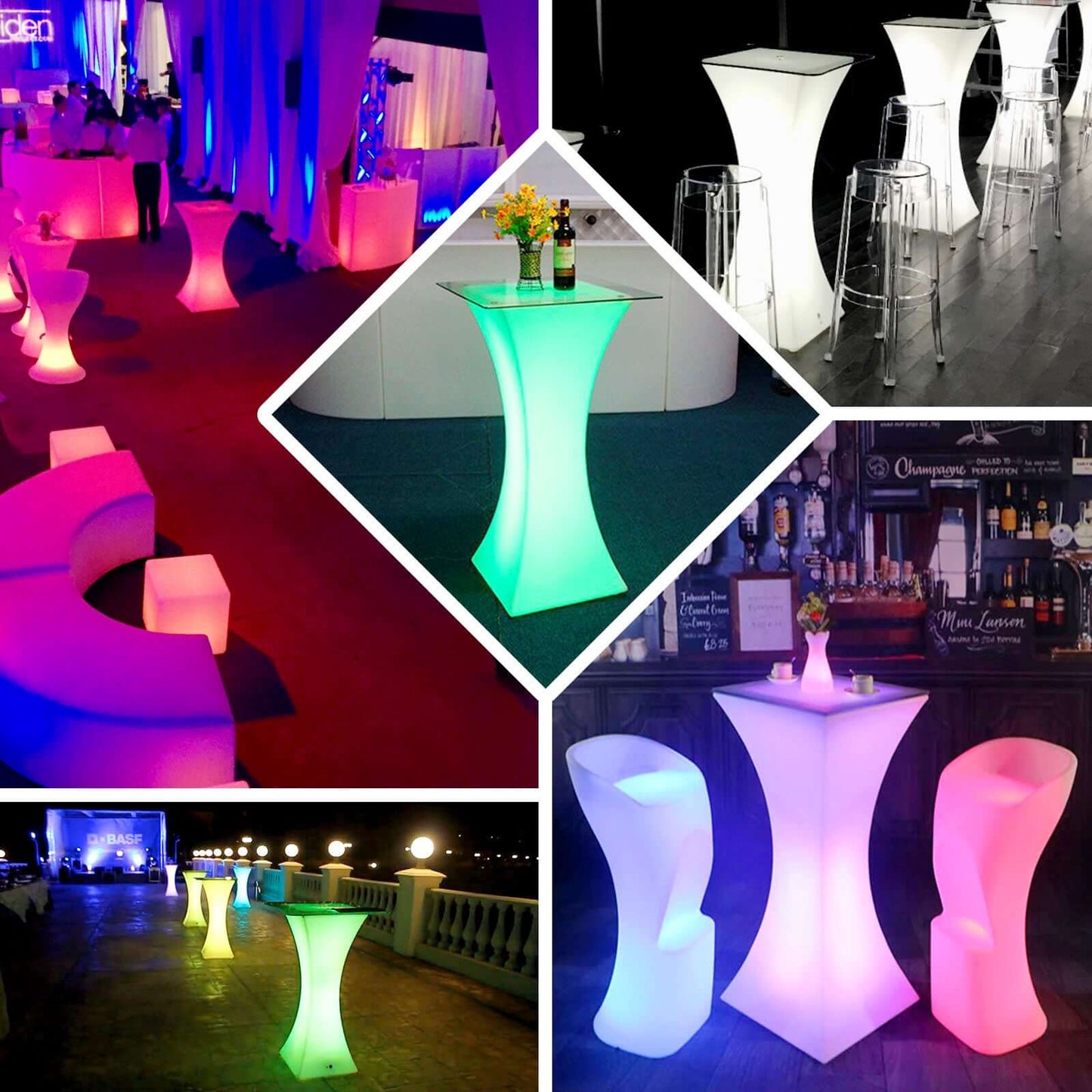 18"x43" Color Changing Cordless LED Light Up Cocktail Table, Rechargeable Waterproof Illuminated Furniture