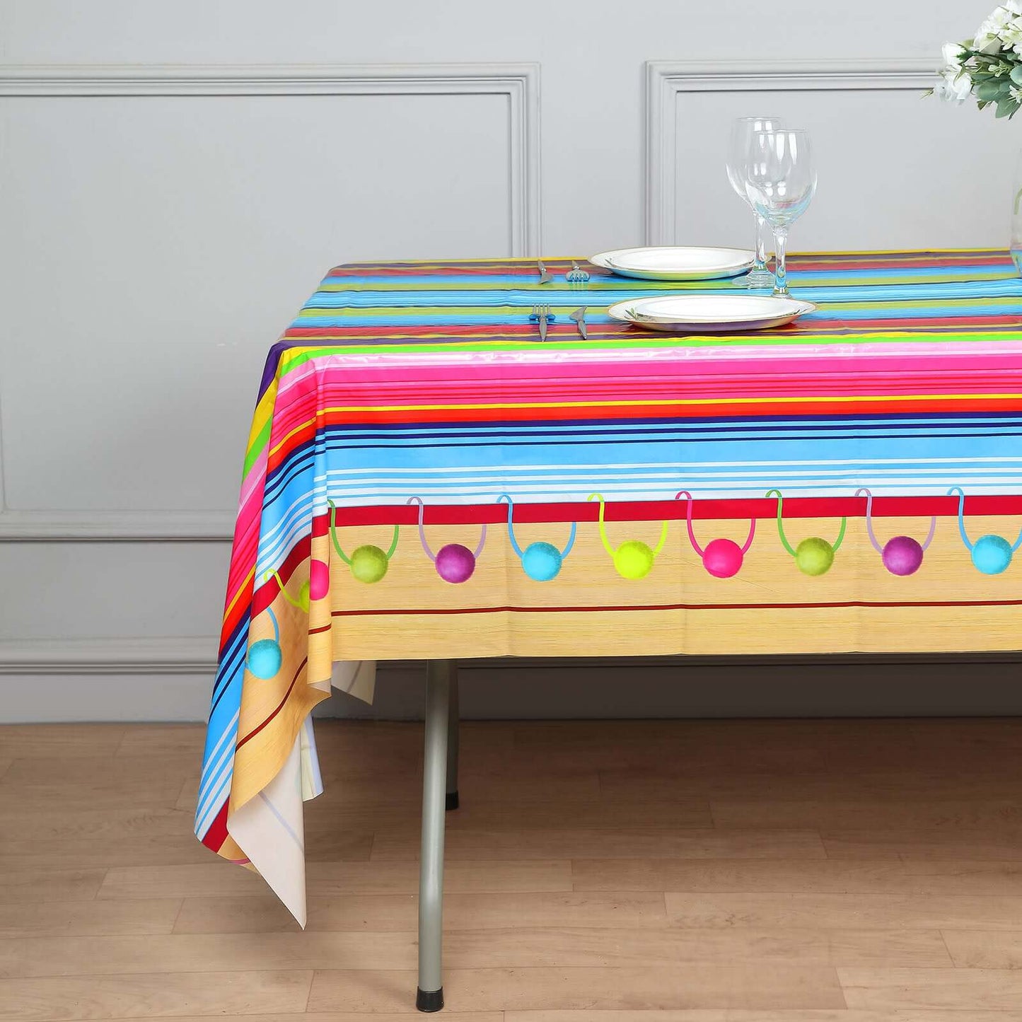 5-Pack Plastic Table Covers Mexican Serape Rectangle - Vibrant PVC Disposable Tablecloths for Cinco De Mayo 54"x108"