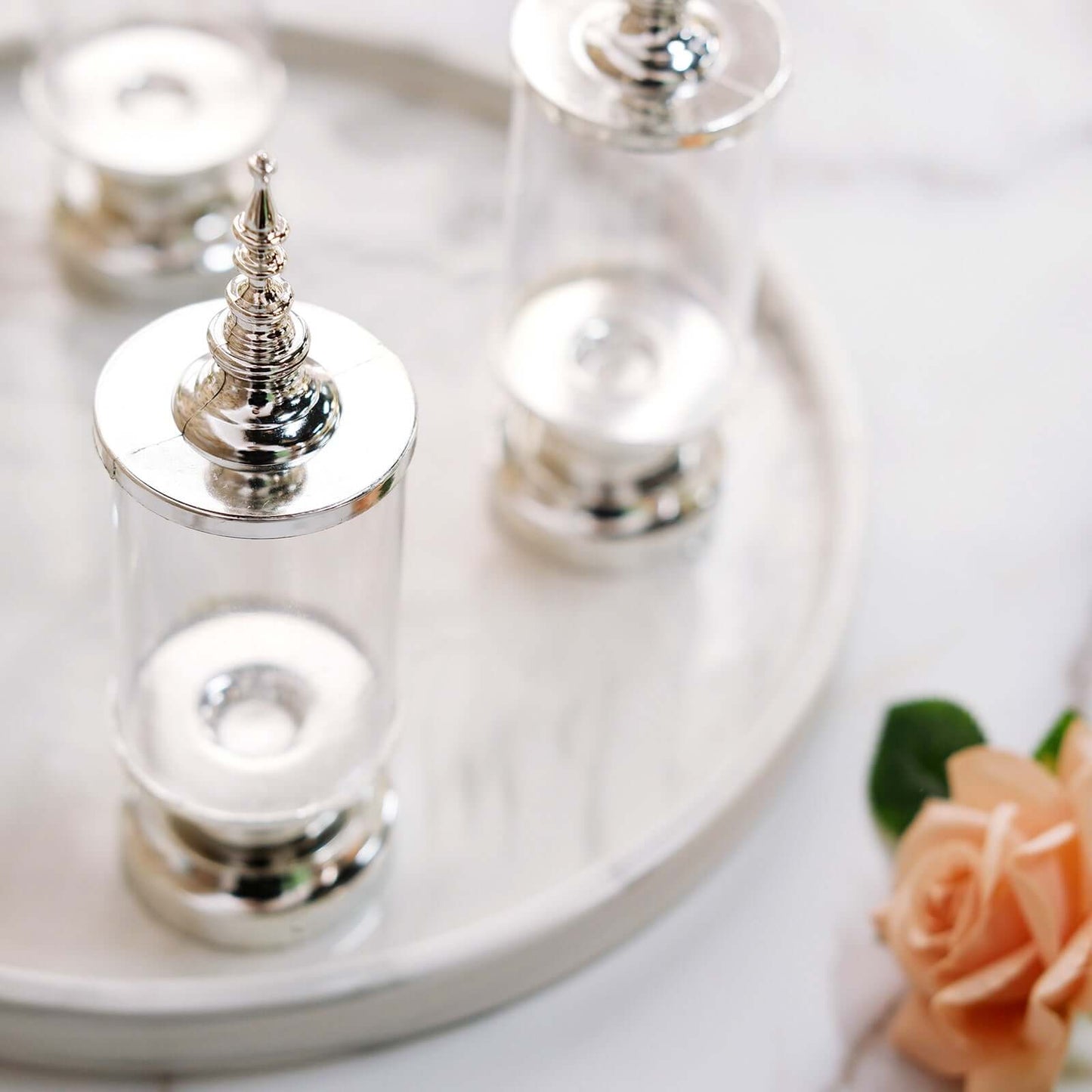 6-Pack Pillar Candy Jar Candy Container Clear/Silver - Decorative Apothecary Jars for Party Favors 7"