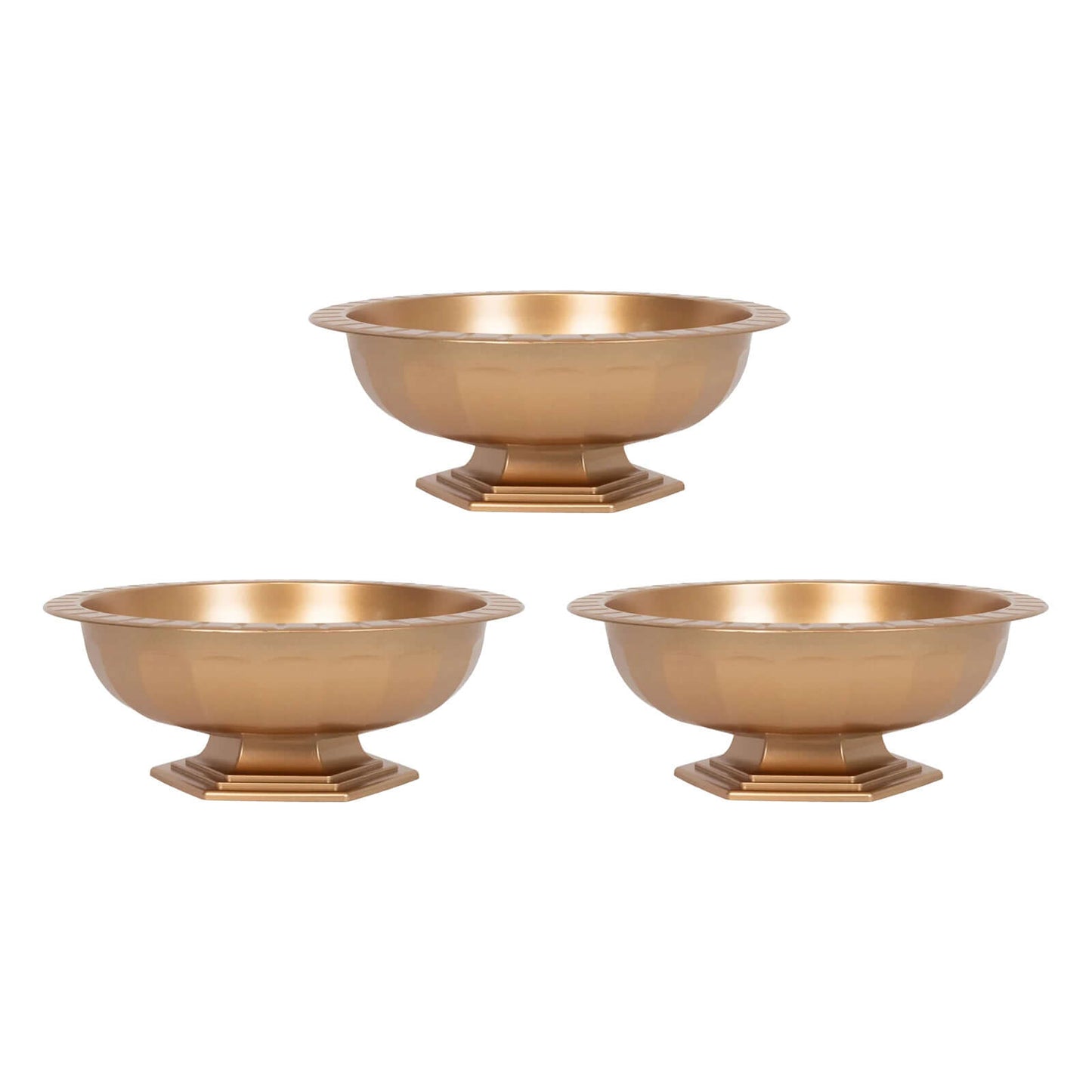 3-Pack Plastic Footed Compote Bowl Flower Vases Roman Style Gold - Round Decorative Pedestal Table Centerpieces 10"