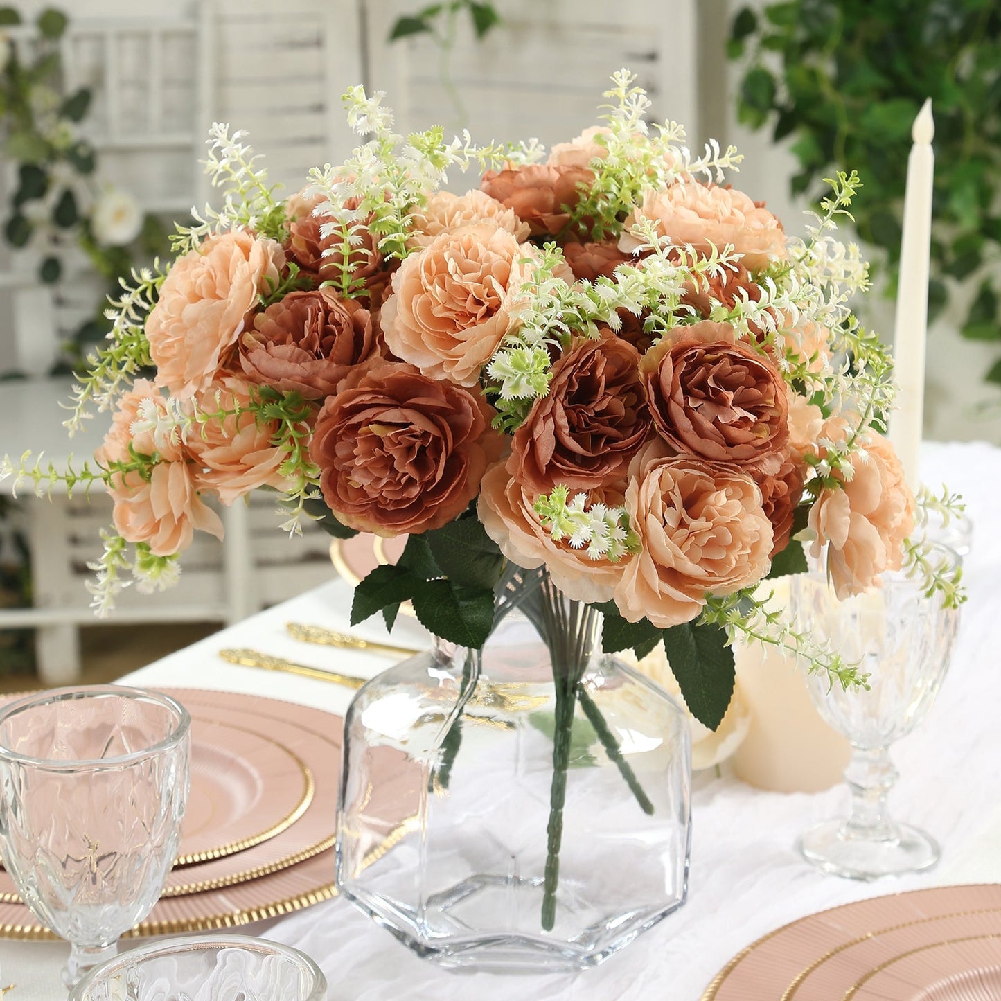 2-Pack Silk Peony Bouquet 14" Natural â€“ Lifelike Artificial Flower Arrangement for Vase Display, Events & Everyday Decor