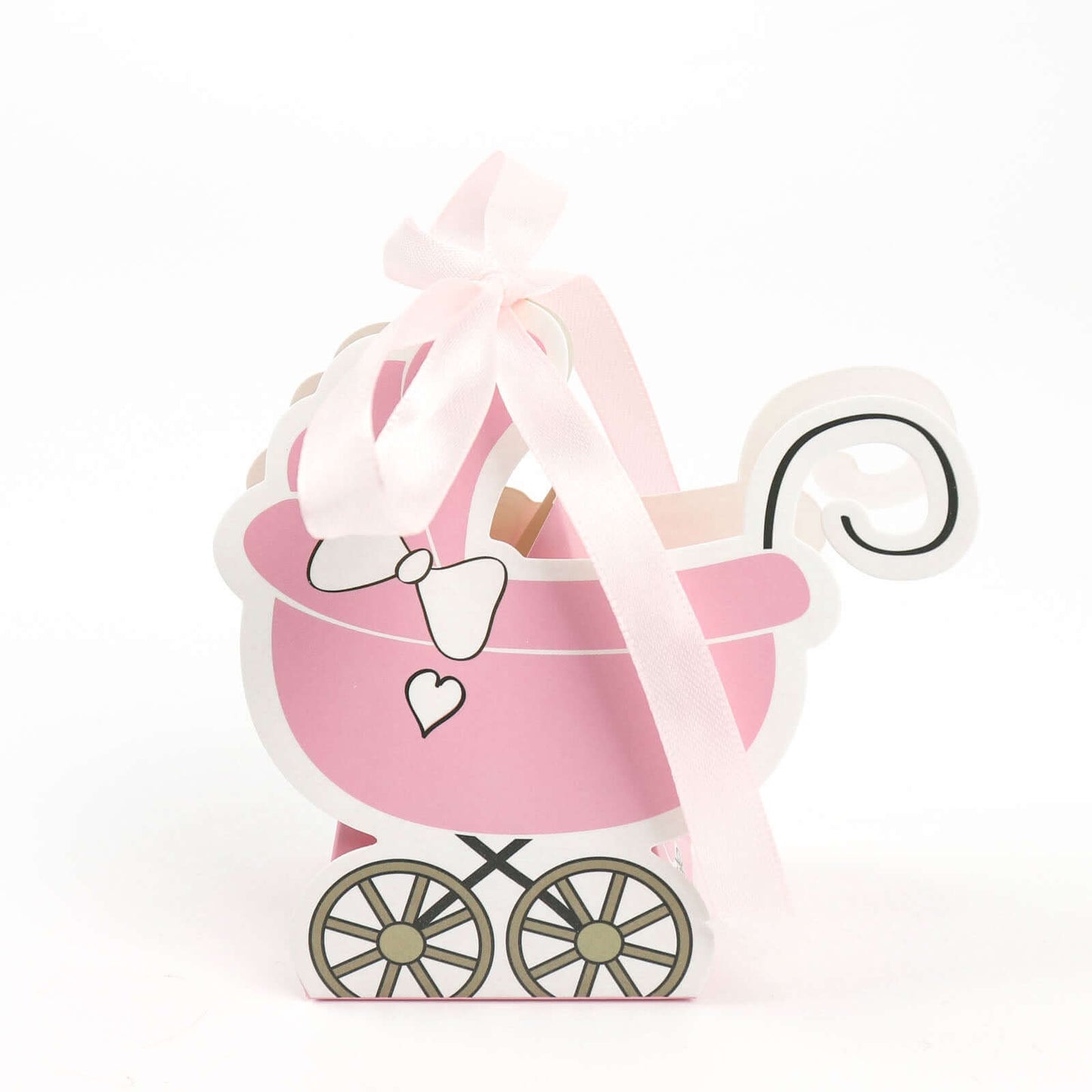 25 Pack Pink Baby Paper Stroller Party Favor Gift Boxes, Cardstock Carriage Candy Boxes with Ribbon Ties - 4.5"x2"x4"