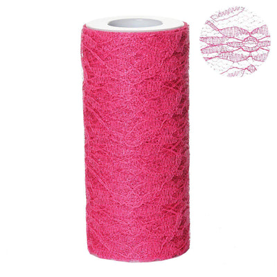 6"X10 Yards Fuchsia Floral Lace Shimmer Glitter Tulle Fabric Bolt