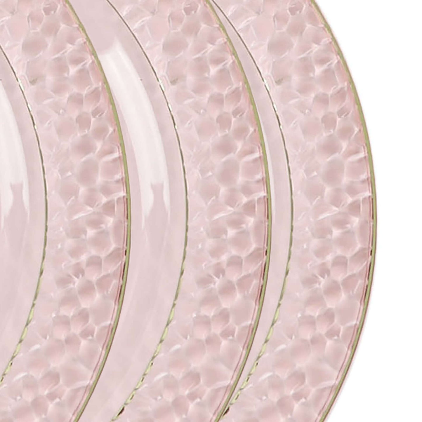 10-Pack Plastic 10" Round Dinner Plates in Blush Hammered Design with Gold Rim - Disposable Party Plates for Chic Banquets & Special Occasions
