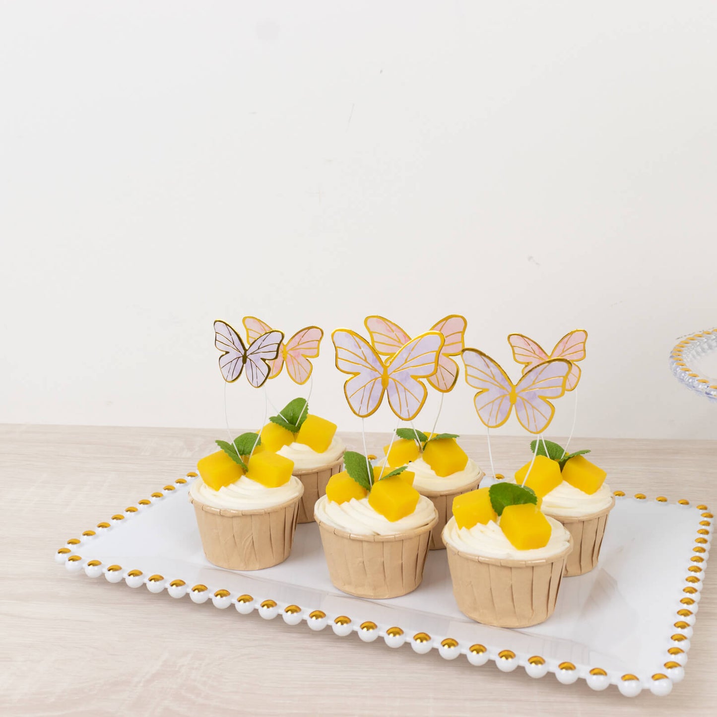 64 Pcs 3D Butterfly Cupcake Toppers with Gold Trim â€“ Elegant Cake Decorations in Pink & Purple for Parties, Anniversaries, and Events â€“ Assorted Sizes