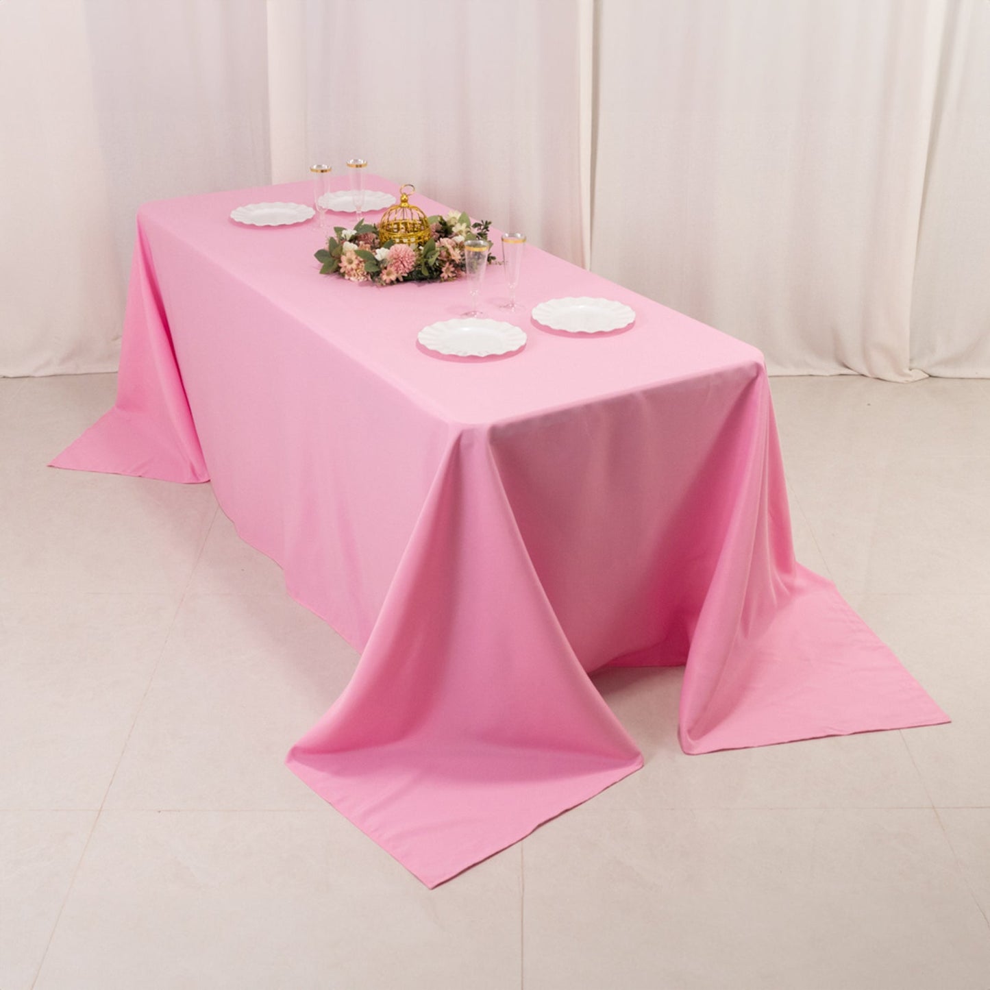 Premium Polyester 90"x132" Rectangle Tablecloth Pink - Seamless 220GSM Stain-Resistant Table Cover