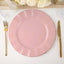 10-Pack Plastic 11" Round Dinner Plates in Dusty Rose Ruffled Rim with Gold Edging - Sturdy Disposable Dinnerware
