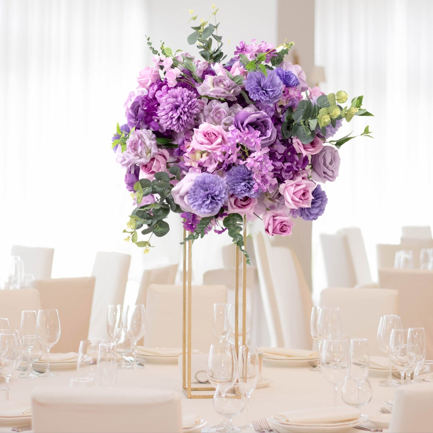 22-Inch Lavender Lilac Silk Flower Grand Centerpiece â€“ Pre-Arranged Artificial Rose, Hydrangea & Chrysanthemum Ball for Wedding & Event DÃ©cor