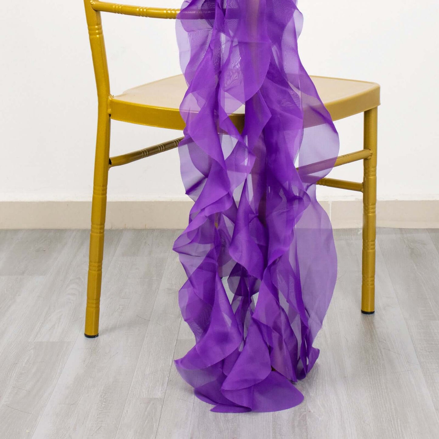 Chiffon Chair Sash with Curly Design Purple - Stylish Chair Decorations