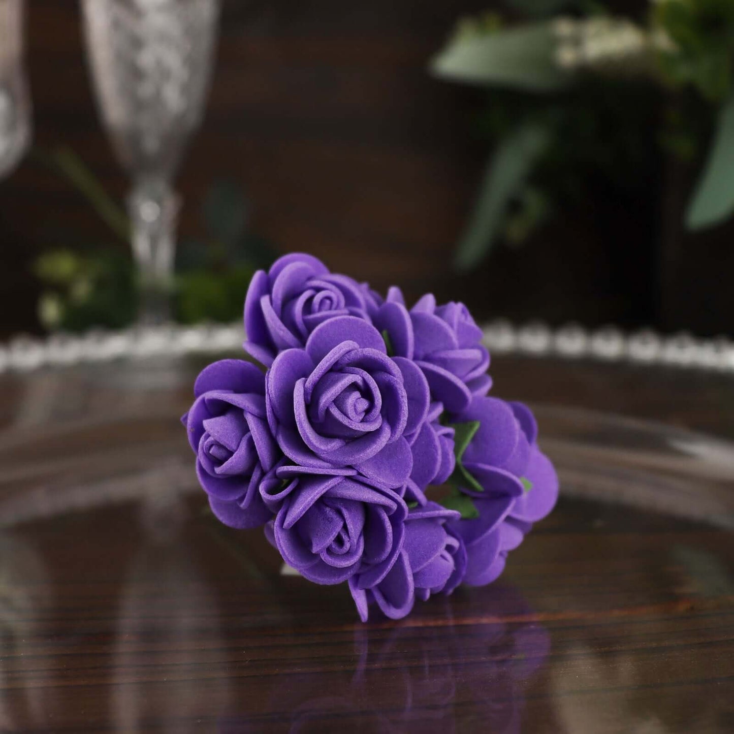 48 Roses 1" Purple Real Touch Artificial DIY Foam Rose Flowers With Stem, Craft Rose Buds