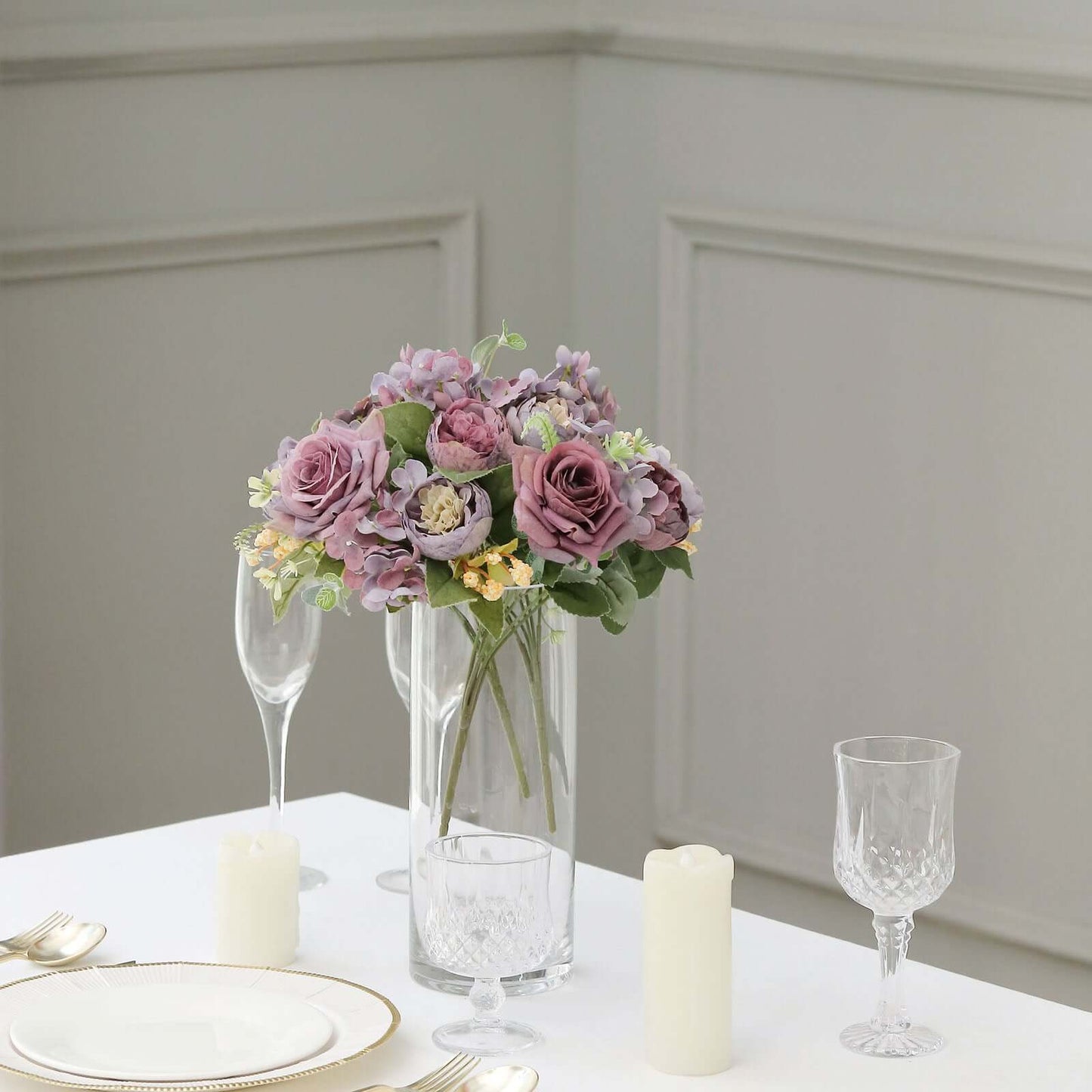 2 Pack Artificial Rose & Peony Floral Arrangements â€“ 12" Purple Silk Bouquets for Weddings & Home DÃ©cor