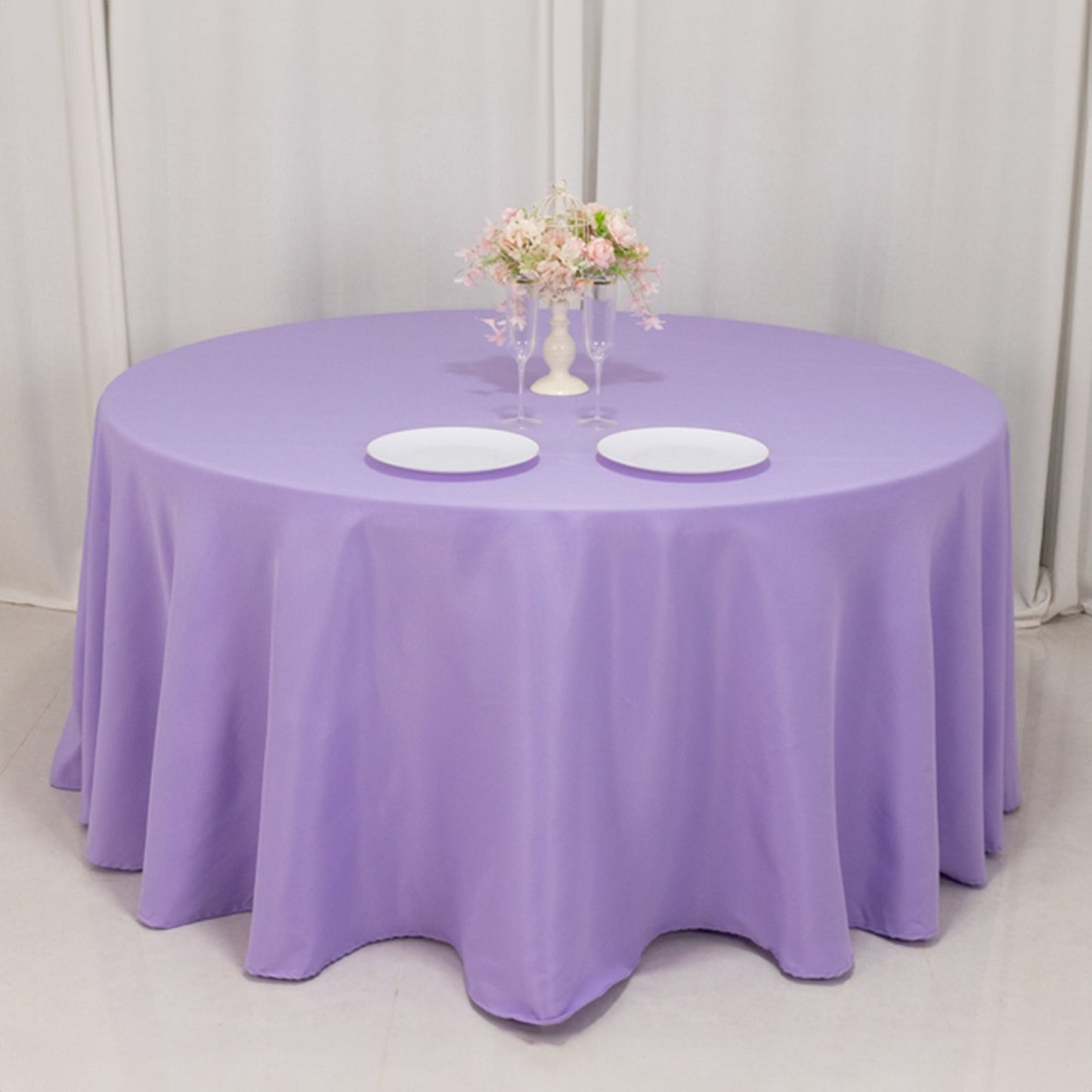 Premium Polyester 120" Round Tablecloth Lavender Lilac - Seamless 220GSM Wrinkle-Resistant Table Cover