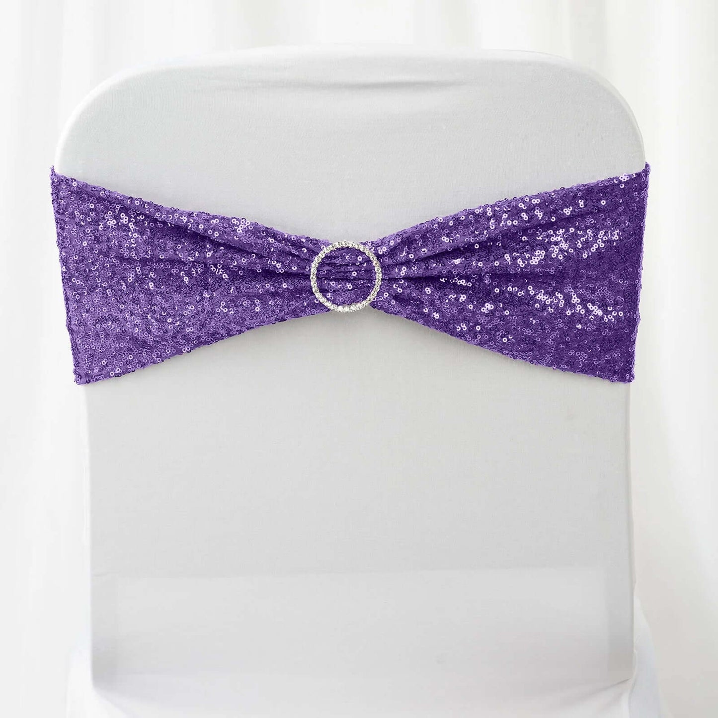 5 Pack Sequin Spandex Chair Sashes Purple - Stretch Chair Bands 6"x15"
