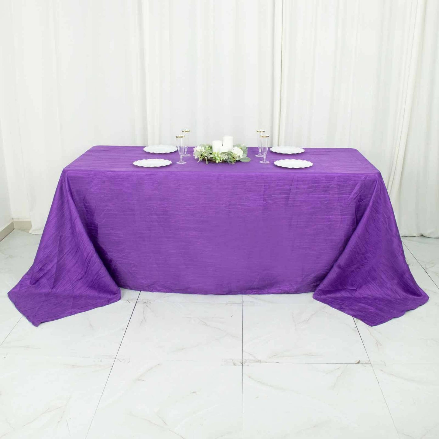 Taffeta 90"x132" Rectangle Tablecloth Purple - Seamless Accordion Crinkle Table Cover