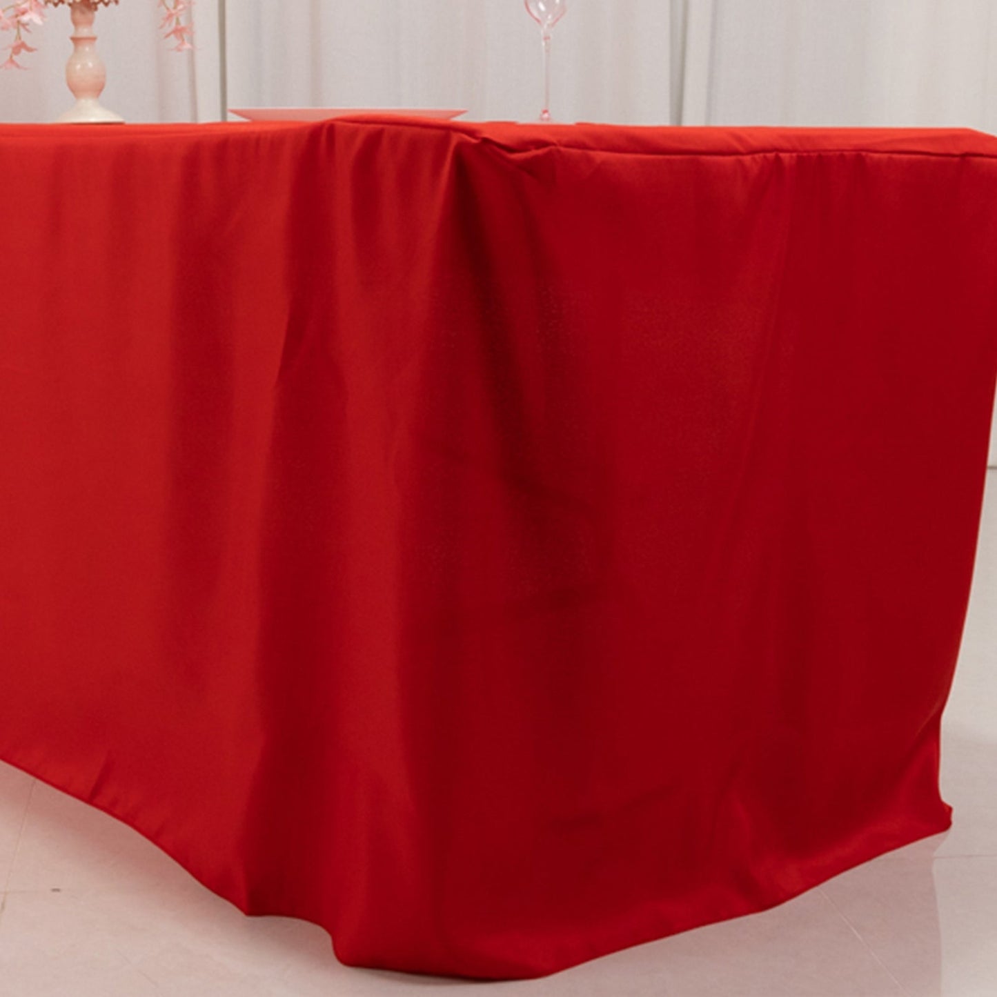 Fitted Polyester 96"x30" Rectangle Tablecloth Red with Open Back Design - Easy to Maintain and Wrinkle-Resistant Table Cover for Trade Shows & Displays