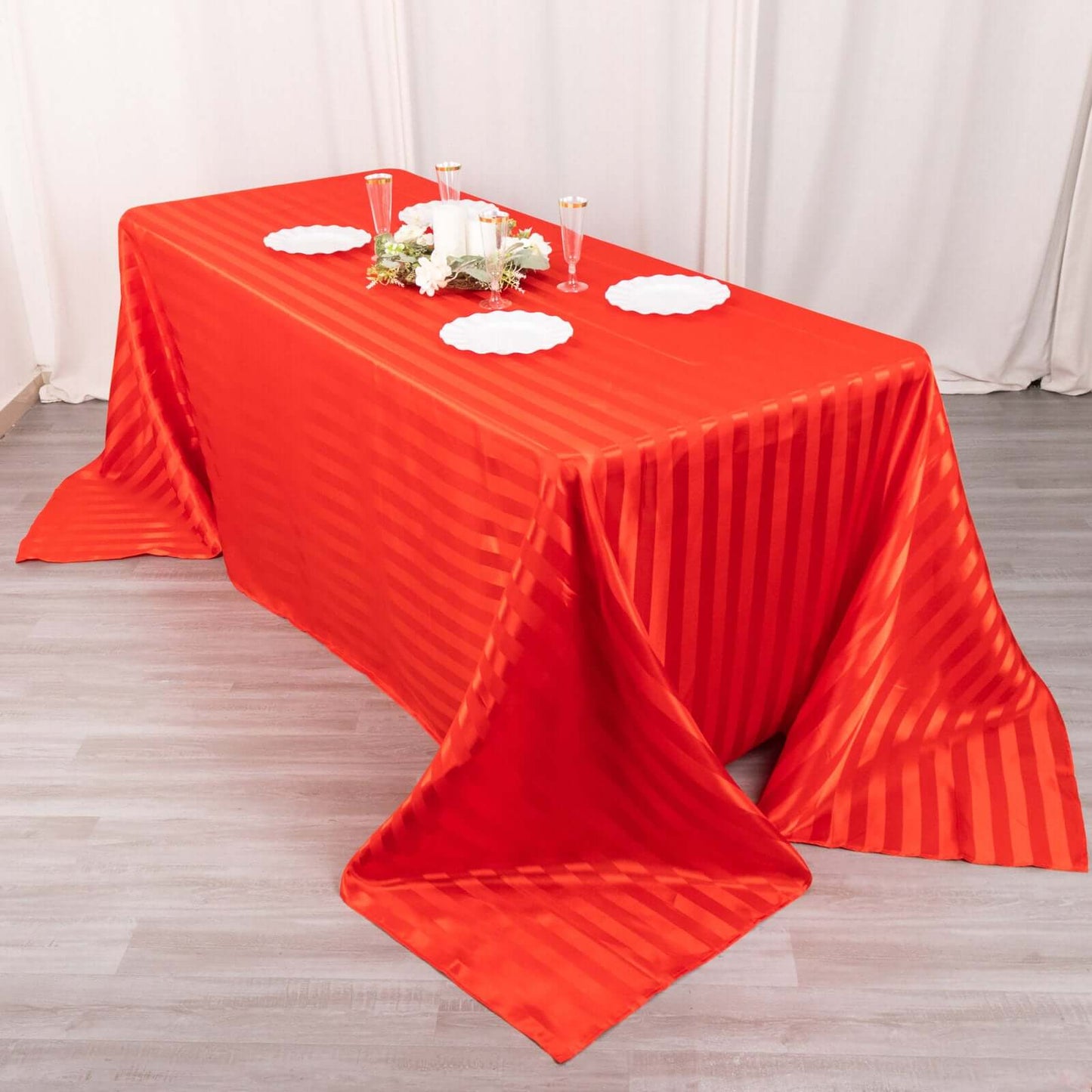 Satin Striped 90"x132" Rectangular Tablecloth Red - Seamless Silky Smooth Table Cover