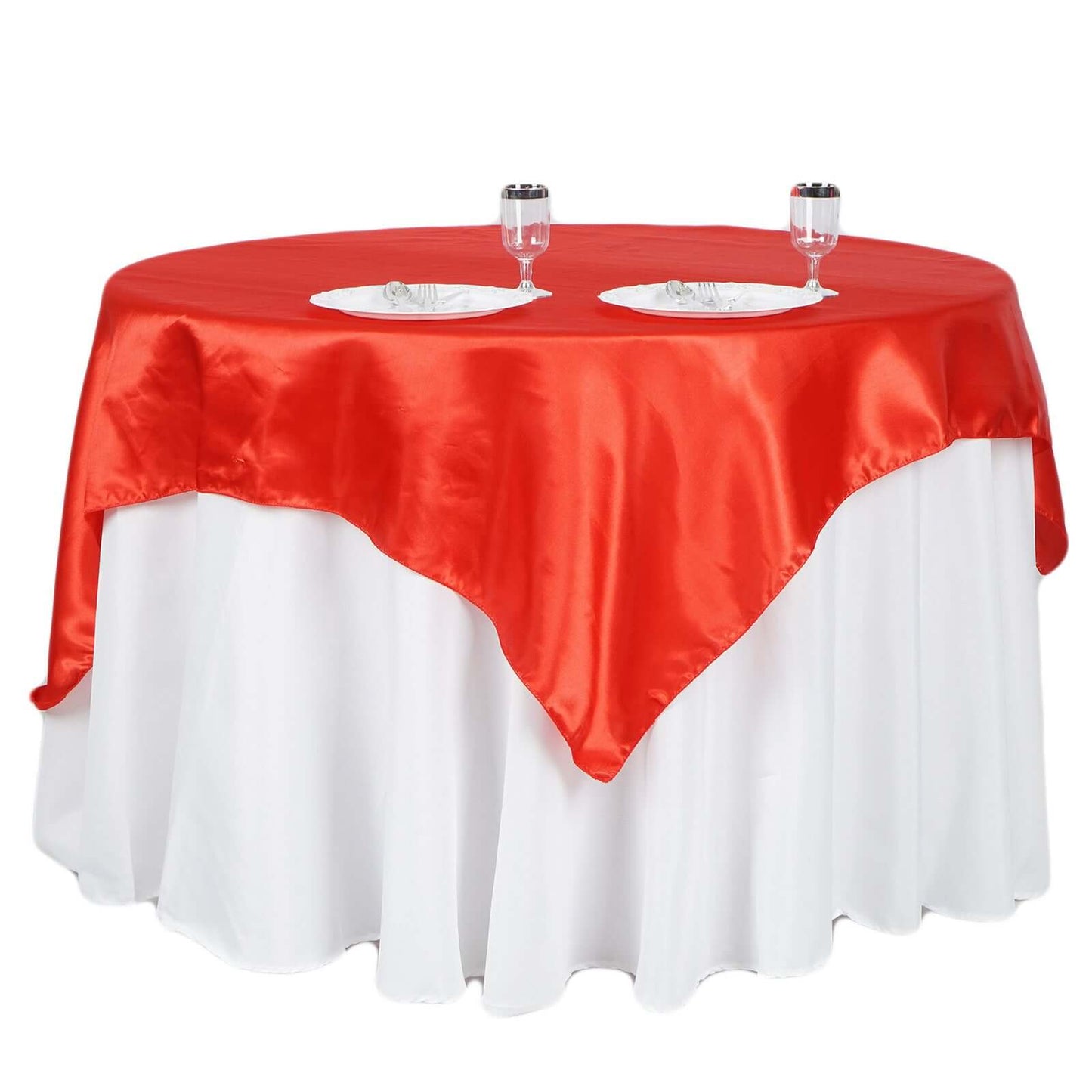 Satin 60"x60" Table Overlay Square Tablecloth Red - Smooth Silky Touch Table Cover