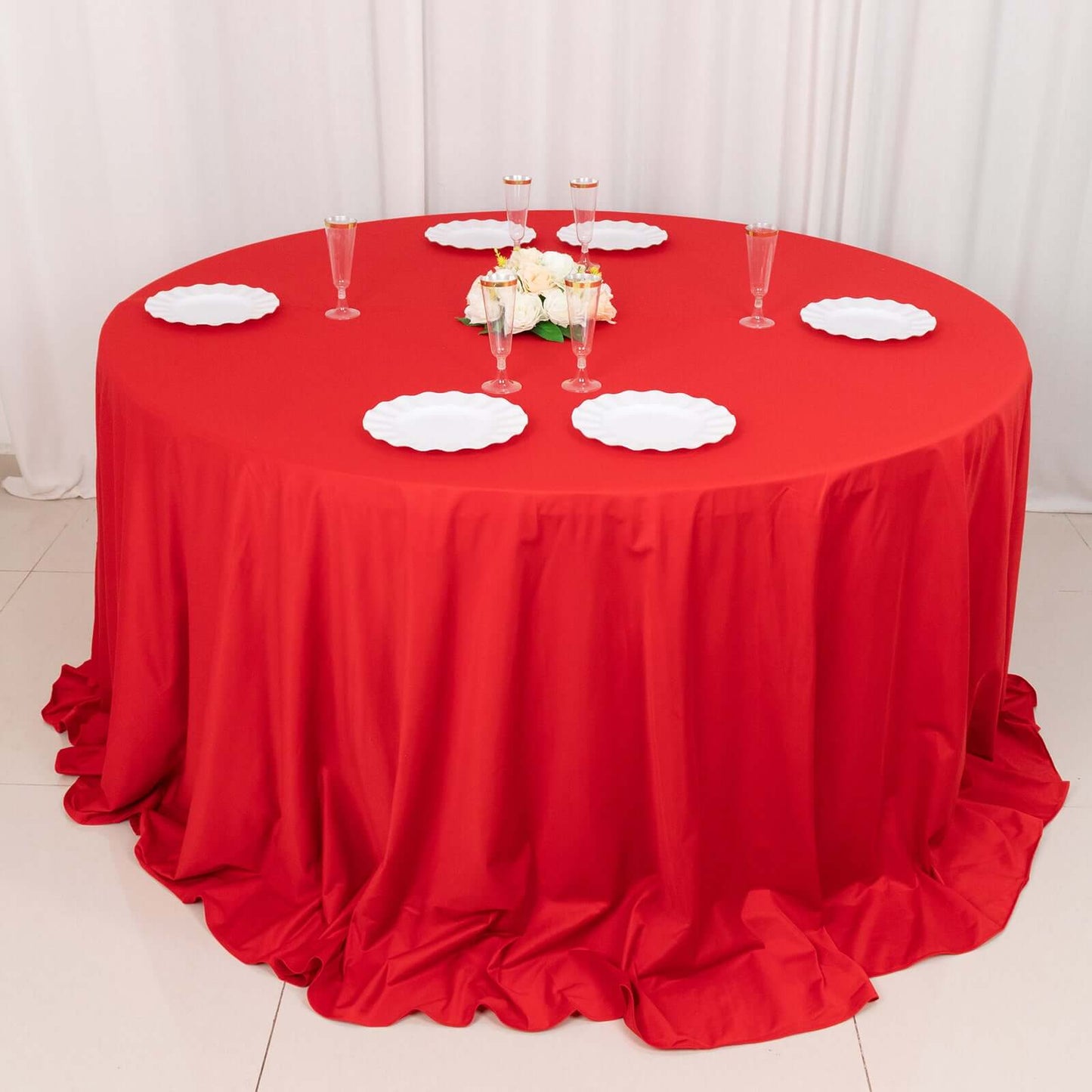 Scuba Round 132" Tablecloth Red - Wrinkle Free & Stain Resistant Seamless Table Cover