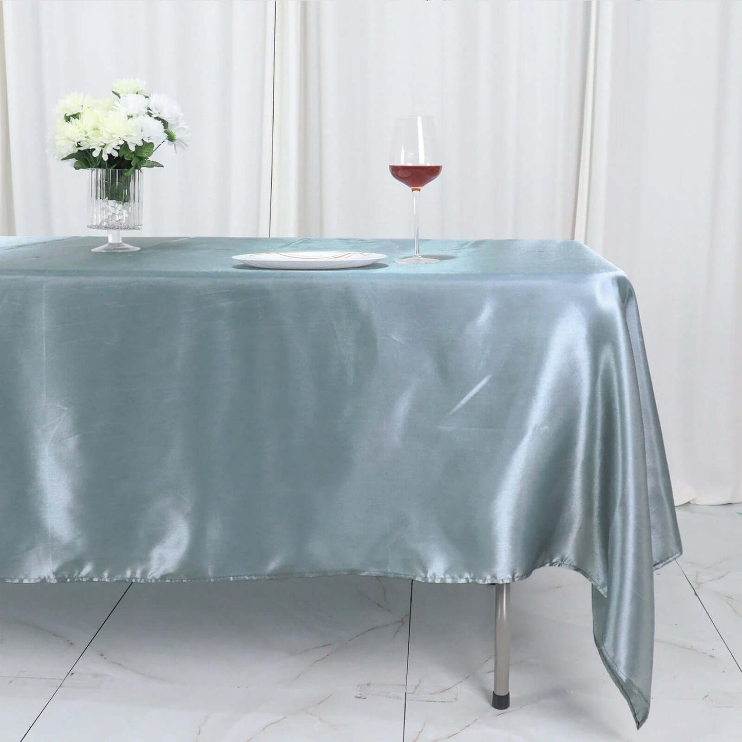 Satin Rectangular 60"x102" Tablecloth Dusty Blue - Smooth and Lustrous Table Cover