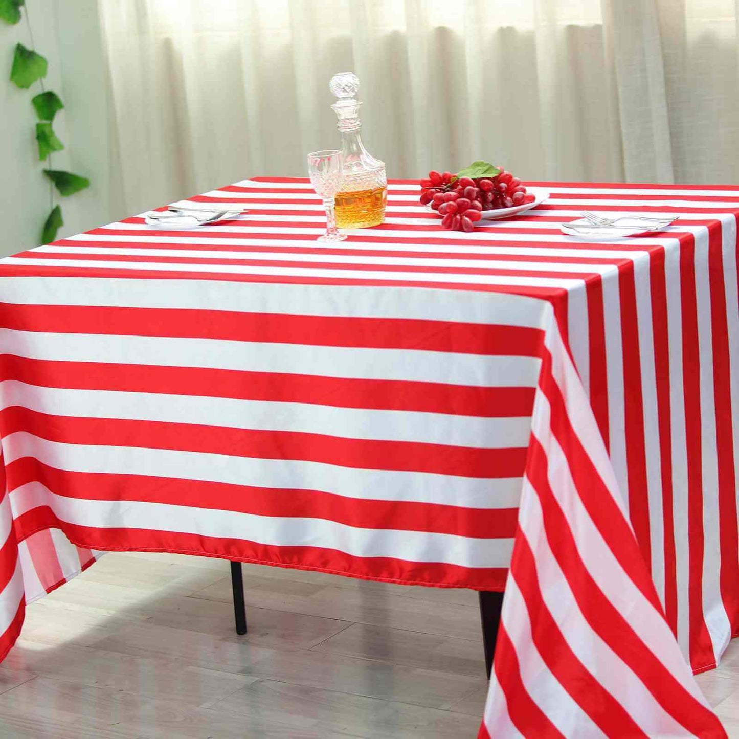 Satin 60"x102" Rectangle Tablecloth Red/White - Stripe Design with Stylish Smooth Finish Table Cover