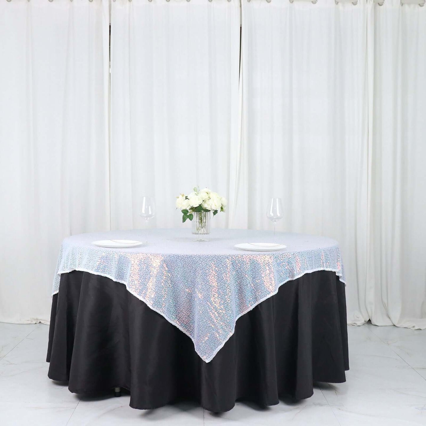 Sequin 60"x60" Table Overlay Square Tablecloth  Iridescent Blue - Luxe Wedding Table Topper